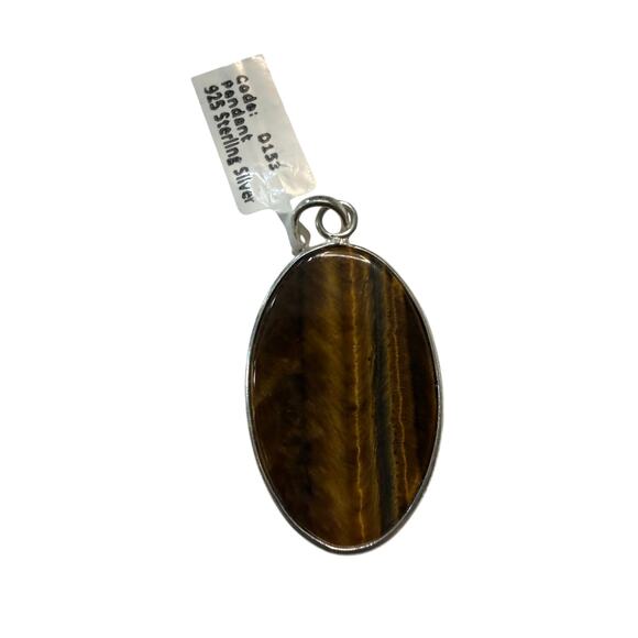 925 Sterling Silver Oval Tiger’s Eye Pendant – Natural Chatoyant Stone - Picture 2 of 3
